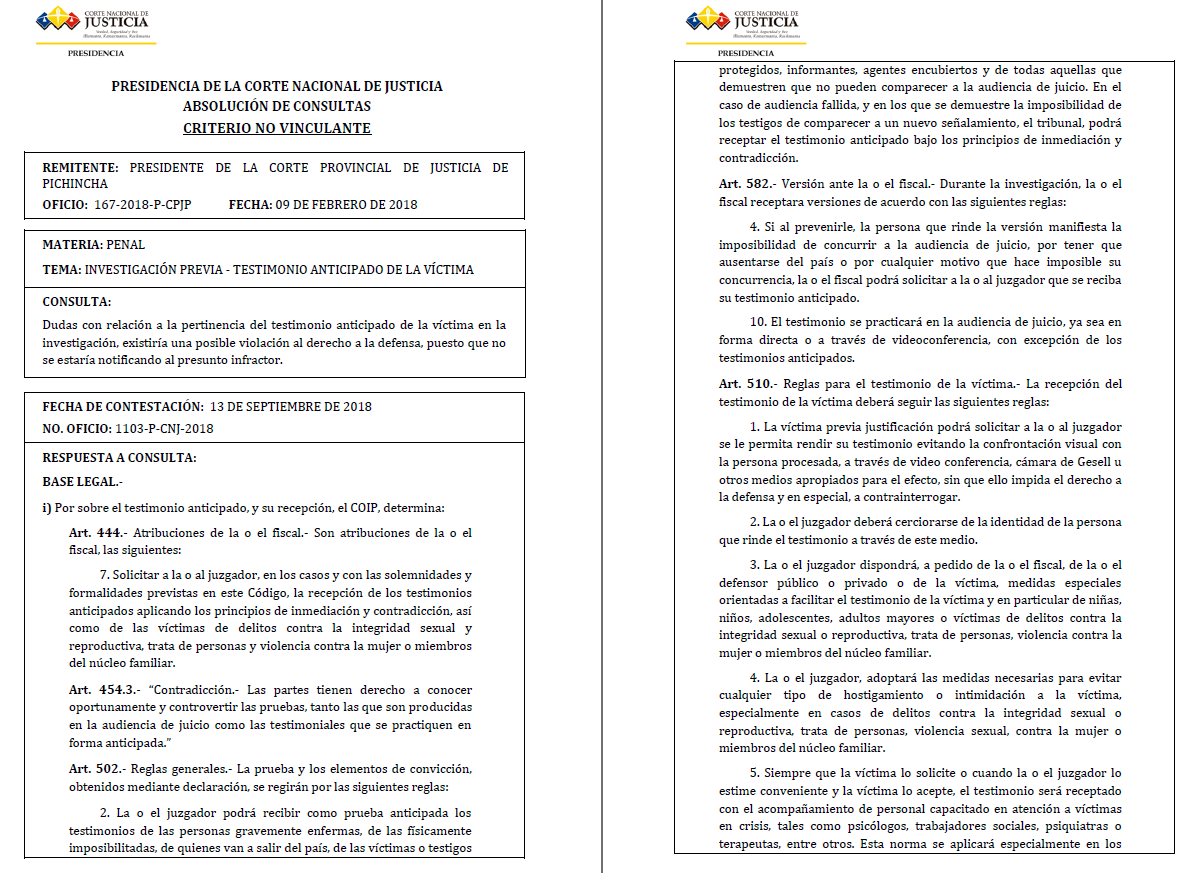 Reglas para la recepción del testimonio de la víctima del COIP Art. 510